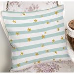 Beyaz Zemin Üzerinde Renkli Çizgili Gold Detaylı Modern Yastık Kırlent Kılıfı Realhomes