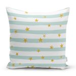 Beyaz Zemin Üzerinde Renkli Çizgili Gold Detaylı Modern Yastık Kırlent Kılıfı Realhomes