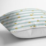 Beyaz Zemin Üzerinde Renkli Çizgili Gold Detaylı Modern Yastık Kırlent Kılıfı Realhomes