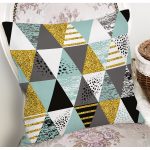 Pastel Zemin Üzerinde Gold Detaylı Geometrik Desenli Yastık Kırlent Kılıfı Realhomes