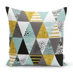 Pastel Zemin Üzerinde Gold Detaylı Geometrik Desenli Yastık Kırlent Kılıfı Realhomes