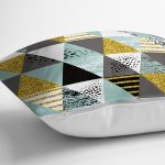 Pastel Zemin Üzerinde Gold Detaylı Geometrik Desenli Yastık Kırlent Kılıfı Realhomes