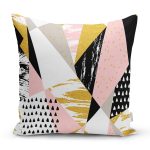 - 8228 - Realhomes  Beyaz Zemin Üzerinde Renkli Geometrik Desenli Dijital Baskılı Modern Yastık Kılıfı Realhomes