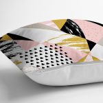 - 8228 - Realhomes  Beyaz Zemin Üzerinde Renkli Geometrik Desenli Dijital Baskılı Modern Yastık Kılıfı Realhomes