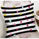 Beyaz Zemin Üzerinde Yatay Çizgili Renkli Puantiyeli Yastık Kırlent Kılıfı Realhomes