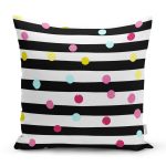 Beyaz Zemin Üzerinde Yatay Çizgili Renkli Puantiyeli Yastık Kırlent Kılıfı Realhomes