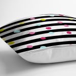 Beyaz Zemin Üzerinde Yatay Çizgili Renkli Puantiyeli Yastık Kırlent Kılıfı Realhomes