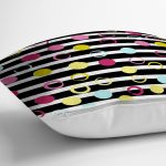 Beyaz Zeminüzerinde Yatay Çizgili Renkli Puantiyeli Yastık Kırlent Kılıfı Realhomes