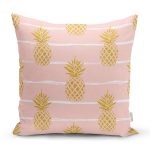 Pastel Zemin Üzerinde Gold Renkli Anans Desenli Modern Yastık Kırlent Kılıfı Realhomes