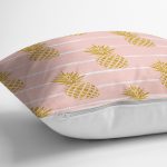Pastel Zemin Üzerinde Gold Renkli Anans Desenli Modern Yastık Kırlent Kılıfı Realhomes