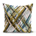 - 8236 - Realhomes Beyaz Zemin Üzerinde Gold Detaylı Geometrik Desenli Yastık Kırlent Kılıfı Realhomes