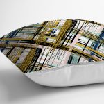 - 8236 - Realhomes Beyaz Zemin Üzerinde Gold Detaylı Geometrik Desenli Yastık Kırlent Kılıfı Realhomes