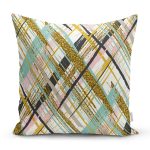 Beyaz Zemin Üzerinde Gold Detaylı Geometrik Desenli Yastık Kırlent Kılıfı Realhomes