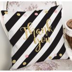 - 8238 - Realhomes Beyaz Zemin Üzerinde Siyah Yatay Çizgili Gold Renkli Yazılı Yastık Kırlent Kılıfı Realhomes