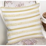 Beyaz Zemin Üzerinde Gold Detaylı Yatay Çizgili Modern Yastık Kırlent Kılıfı Realhomes