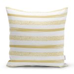 Beyaz Zemin Üzerinde Gold Detaylı Yatay Çizgili Modern Yastık Kırlent Kılıfı Realhomes