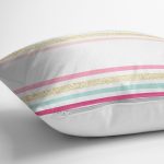 - 8249 - Realhomes Beyaz Zemin Üzerinde Renkli Yatay Çizgili Gold Detaylı Yastık Kırlent Kılıfı Realhomes