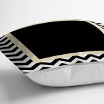 - 8251 - Realhomes Beyaz Zemin Üzerinde Gold Detaylı Siyah Zigzag Desenli Yastık Kırlent Kılıfı Realhomes