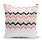 - 8252 - Realhomes Beyaz Zemin Üzerinde Renkli Geometrik Zigzag Desenli Yastık Kırlent Kılıfı Realhomes