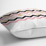 - 8252 - Realhomes Beyaz Zemin Üzerinde Renkli Geometrik Zigzag Desenli Yastık Kırlent Kılıfı Realhomes