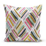 - 8253 - Realhomes Beyaz Zemin Üzerinde Renkli Geometrik Desenli Dijital Baskılı Modern Yastık Kılıfı Realhomes