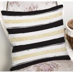 Beyaz Zemin Üzerinde Gold Detaylı Siyah Yatay Çizgili Yastık Kırlent Kılıfı Realhomes