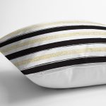 Beyaz Zemin Üzerinde Gold Detaylı Siyah Yatay Çizgili Yastık Kırlent Kılıfı Realhomes