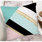 - 8259 - Realhomes Renkli Zemin Üzerinde Gold Detaylı Geometrik Çizimli Yastık Kırlent Kılıfı Realhomes