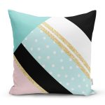 - 8259 - Realhomes Renkli Zemin Üzerinde Gold Detaylı Geometrik Çizimli Yastık Kırlent Kılıfı Realhomes