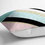 - 8259 - Realhomes Renkli Zemin Üzerinde Gold Detaylı Geometrik Çizimli Yastık Kırlent Kılıfı Realhomes