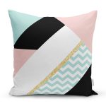 - 8261 - Realhomes Renkli Zemin Üzerinde Gold Detaylı Geometrik Çizimli Yastık Kırlent Kılıfı Realhomes