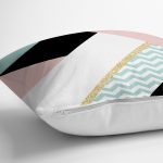 - 8261 - Realhomes Renkli Zemin Üzerinde Gold Detaylı Geometrik Çizimli Yastık Kırlent Kılıfı Realhomes