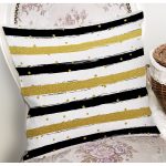 - 8263 - Realhomes Beyaz Zemin Üzerinde Gold Detaylı Siyah Yatay Çizgili Yastık Kırlent Kılıfı Realhomes