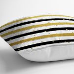 - 8263 - Realhomes Beyaz Zemin Üzerinde Gold Detaylı Siyah Yatay Çizgili Yastık Kırlent Kılıfı Realhomes