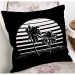 - 8265 - Realhomes Siyah Zemin Üzerinde Beyaz Çizgili Palmiye Desenli Modern Yastık Kırlent Kılıfı Realhomes