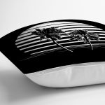 - 8265 - Realhomes Siyah Zemin Üzerinde Beyaz Çizgili Palmiye Desenli Modern Yastık Kırlent Kılıfı Realhomes