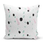 Beyaz Zeminli Siyah Puantiye Desenli Dijital Baskılı Modern Yastık Kırlent Kılıfı Realhomes