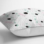 Beyaz Zeminli Siyah Puantiye Desenli Dijital Baskılı Modern Yastık Kırlent Kılıfı Realhomes