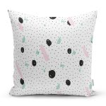 Beyaz Zeminli Siyah Puantiye Desenli Dijital Baskılı Modern Yastık Kırlent Kılıfı Realhomes