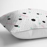 Beyaz Zeminli Siyah Puantiye Desenli Dijital Baskılı Modern Yastık Kırlent Kılıfı Realhomes