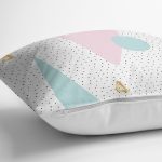 Beyaz Zemin Üzerinde Renkli Geometrik Desenli Dijital Baskılı Modern Yastık Kılıfı Realhomes