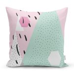 Beyaz Zemin Üzerinde Renkli Geometrik Desenli Dijital Baskılı Modern Yastık Kılıfı Realhomes