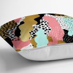 Beyaz Zemin Üzerinde Gold Detaylı Renkli Geometrik Desenli Yastık Kırlent Kılıfı Realhomes