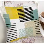 Beyaz Zemin Üzerinde Renkli Çizgili Geometrik Desenli Yastık Kırlent Kılıfı Realhomes