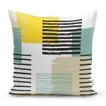 Beyaz Zemin Üzerinde Renkli Çizgili Geometrik Desenli Yastık Kırlent Kılıfı Realhomes