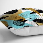 - 8276 - Realhomes Beyaz Zemin Üzerinde Gold Detaylı Geometrik Desenli Yastık Kırlent Kılıfı Realhomes