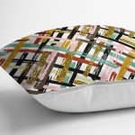 - 8277 - Realhomes Beyaz Zemin Üzerinde Renkli Geometrik Çizgili Dijital Baskılı Modern Yastık Kılıfı Realhomes