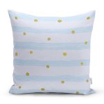 Beyaz Zemin Üzerinde Mavi Renkli Yatay Çizgili Gold Detay Puantiyeli Yastık Kılıfı Realhomes