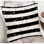 Beyaz Zemin Üzerinde Siyah Yatay Çizgili Gold Detaylı Puantiyeli Kırlent Kılıfı Realhomes