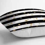 Beyaz Zemin Üzerinde Siyah Yatay Çizgili Gold Detaylı Puantiyeli Kırlent Kılıfı Realhomes